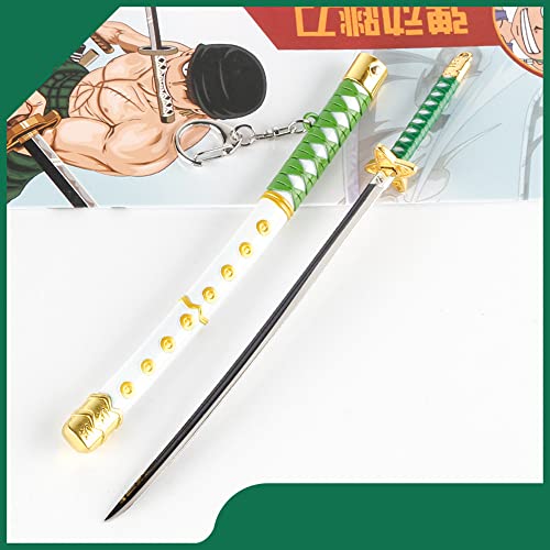 Uvency Réplicas de Espada de una Pieza, Abrecartas de Espada en Miniatura de Zoro/Con Funda Y Llavero Katana de Soporte/Material de Aleación de Zinc/Regalo de Anime para Fans Y Coleccionistas, Yubas