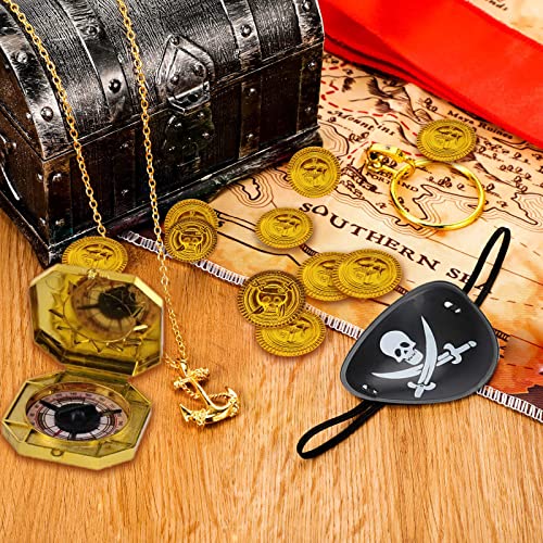 UYDF Accesorios para Disfraces de Piratas, Juego de Accesorios Disfraz Pirata, Set de Rol de Pirata, Bandana de Pirata, Aretes de Aro, Parche de Ojo, Collar, Brújula y Moneda para Halloween Cosplay