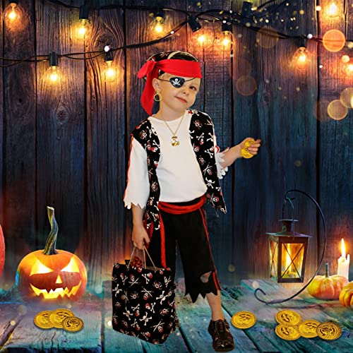 UYDF Accesorios para Disfraces de Piratas, Juego de Accesorios Disfraz Pirata, Set de Rol de Pirata, Bandana de Pirata, Aretes de Aro, Parche de Ojo, Collar, Brújula y Moneda para Halloween Cosplay