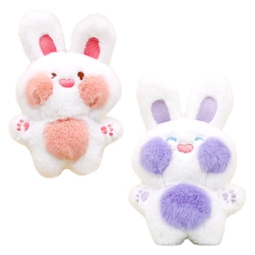 UZSXHJ Llavero De Peluche Conejo,2PCS Animal De Juguete DecoracióN Colgante De Peluche Animados,Conejo Rojo Ornamento Llavero Creativo Coche Rosa Morado Conejo Para NiñOs Adultos