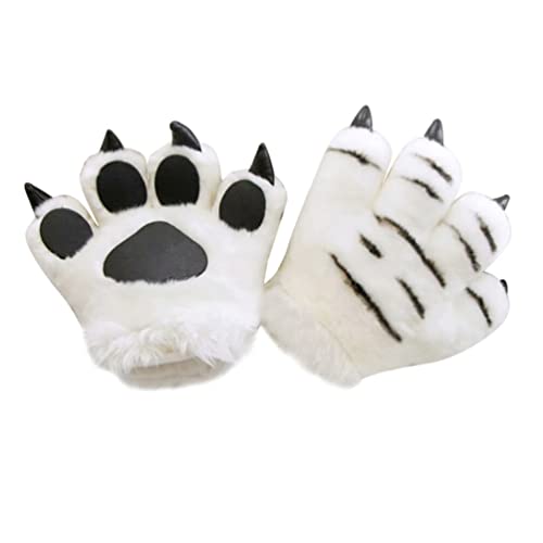 VALICLUD 1 Pieza Fursuit Paws Furry Parcial Cosplay Juguete Creativo Guante Para Niños Juguete Patas Peludas Para Niños Jugando Pata Gato Guantes Estilo Tigre Blanco