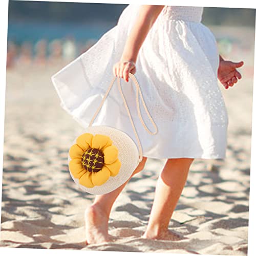 VALICLUD Bolsa De Paja Para Niños De De Girasol De Mano De Ratán Bolsa De Playa Tejida Bolso Bonito De Girasol De Playa Floral Para Chica Bolsas De Monedero Bebé Mini Trenza De Papiro