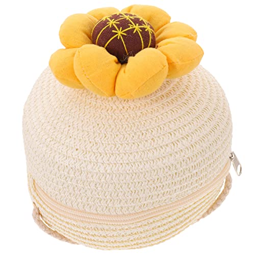 VALICLUD Bolsa De Paja Para Niños De De Girasol De Mano De Ratán Bolsa De Playa Tejida Bolso Bonito De Girasol De Playa Floral Para Chica Bolsas De Monedero Bebé Mini Trenza De Papiro