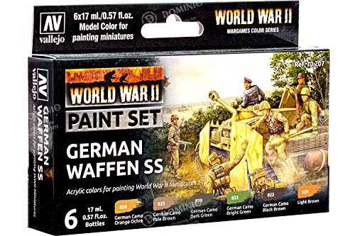 Vallejo- Farb-Set, Deutsche Waffen-SS, WWII Juego de construcción de maquetas, 6 Unidad (Paquete de 1) (070207)