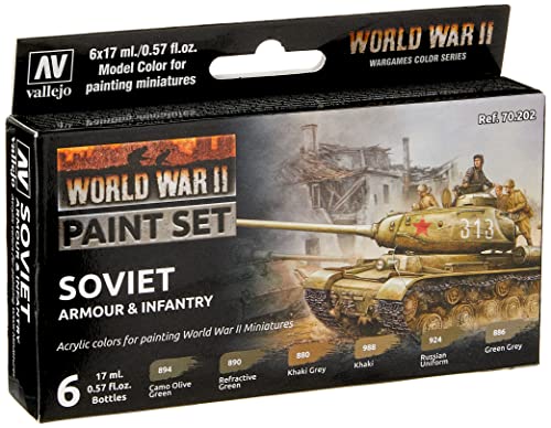 Vallejo- Farb-Set, Sowjetische Panzerung und Infanterie, WWII Juego de construcción de maquetas, 17 ml (Paquete de 6) (070202)