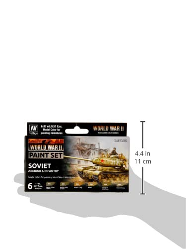 Vallejo- Farb-Set, Sowjetische Panzerung und Infanterie, WWII Juego de construcción de maquetas, 17 ml (Paquete de 6) (070202)