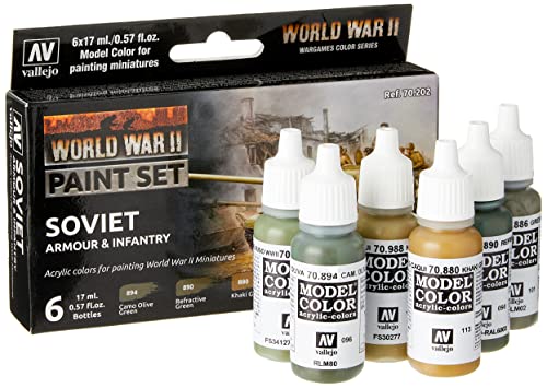 Vallejo- Farb-Set, Sowjetische Panzerung und Infanterie, WWII Juego de construcción de maquetas, 17 ml (Paquete de 6) (070202)