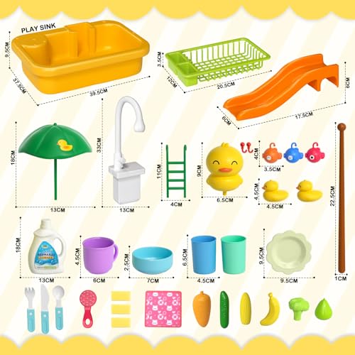 vamei 2 in 1 Juego de Juguetes de Cocina Juego de Fregadero de Cocina con Agua Fluida Frutas Vajilla Accesorios Utensilios de Cocina Juego de rol Juguetes de Cocina para Niños 2 3 4 5 6 7 8 años