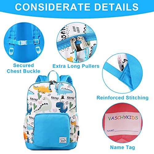 VASCHY Mochila Niño, Mochila Dinosaurio Niño Linda Resistente al Agua Mochila Escolar para Niños de 4-6 Años Mochila Infantil con Correa de Pecho Etiqueta de Nombre para Escuela Viaje, 13 L