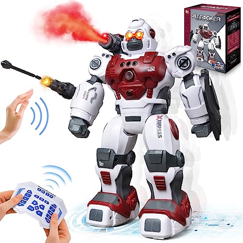 Vatos Robot Niños 3+ Años, Control Remoto Robot Juguete, 2.4GHz Gesture Control Programmable RC Robot with LED Spray Launcher Music Dance Walk Toy for Boys Girls Gift