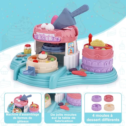 VBACALA Juego de plastilina para tartas, plastilina de panadería, juego de herramientas, moldes y accesorios de plastilina, juego creativo en la cocina, herramienta de amasado para niños a partir de 3