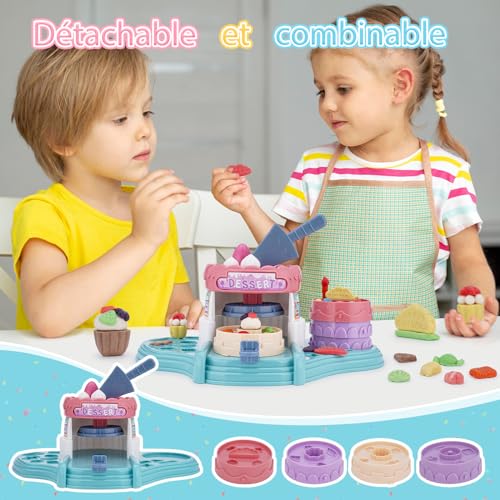 VBACALA Juego de plastilina para tartas, plastilina de panadería, juego de herramientas, moldes y accesorios de plastilina, juego creativo en la cocina, herramienta de amasado para niños a partir de 3