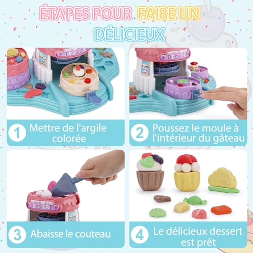 VBACALA Juego de plastilina para tartas, plastilina de panadería, juego de herramientas, moldes y accesorios de plastilina, juego creativo en la cocina, herramienta de amasado para niños a partir de 3