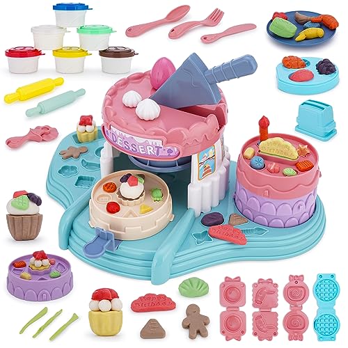 VBACALA Juego de plastilina para tartas, plastilina de panadería, juego de herramientas, moldes y accesorios de plastilina, juego creativo en la cocina, herramienta de amasado para niños a partir de 3