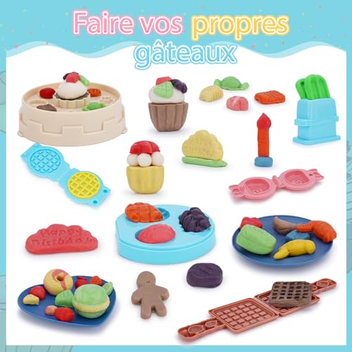 VBACALA Juego de plastilina para tartas, plastilina de panadería, juego de herramientas, moldes y accesorios de plastilina, juego creativo en la cocina, herramienta de amasado para niños a partir de 3