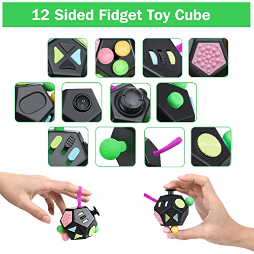 VCOSTORE Fidget Cube with 12 Sides - Original Cubo Antiestres Adultos Dado Antiestres Fidget Cube Toy for All Ages with ADHD, Add, ASD, ADHD