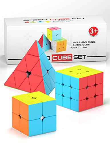 Vdealen Speed Cubo Magico 2x2 3x3 Piramide Magic Cube, Liso Sin Pegatinas Cubo de Velocidad para Principiantes y Usuarios Avanzados, Regalo para Niños Adolescentes Adultos