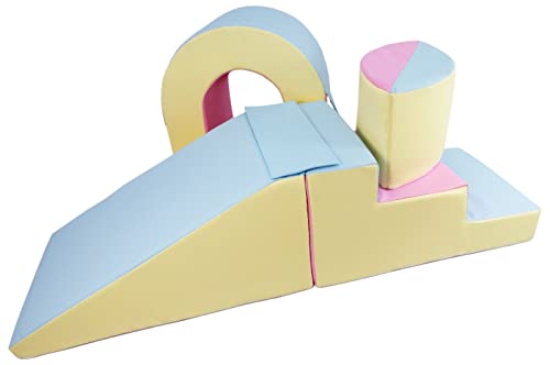 Velinda Set de blocs en Mousse 4 éléments Avec Petit pont pour creches et maternelles (Couleur: Rose, Bleu, Jaune (Pastel))