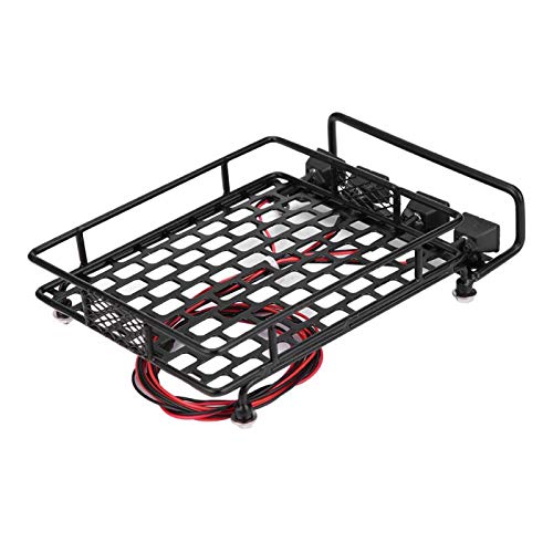 【Venta del día de la Madre】 AMONIDA con LED Light RC Car Roof Rack, Portaequipajes RC Car Roof Equipaje Rack, Roof Rack Metal RC Crawler Car para 1/10 RC Car(2 Red 2 White)