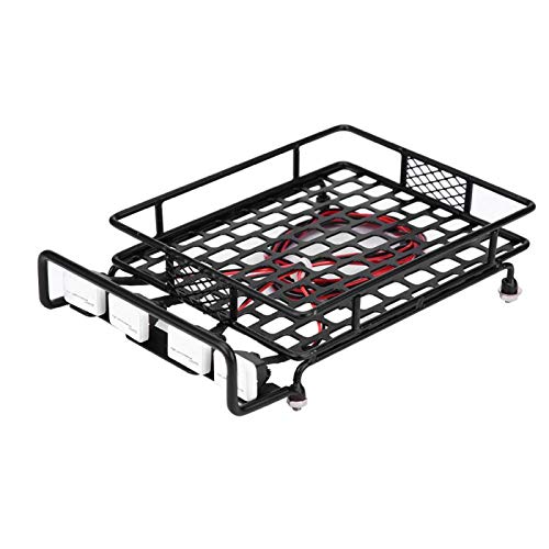 【Venta del día de la Madre】 AMONIDA con LED Light RC Car Roof Rack, Portaequipajes RC Car Roof Equipaje Rack, Roof Rack Metal RC Crawler Car para 1/10 RC Car(2 Red 2 White)