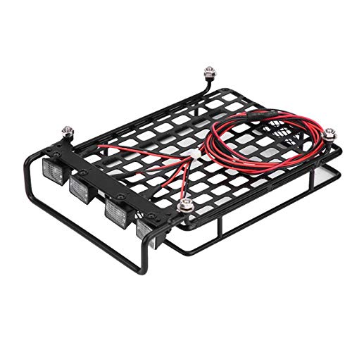 【Venta del día de la Madre】 AMONIDA con LED Light RC Car Roof Rack, Portaequipajes RC Car Roof Equipaje Rack, Roof Rack Metal RC Crawler Car para 1/10 RC Car(2 Red 2 White)