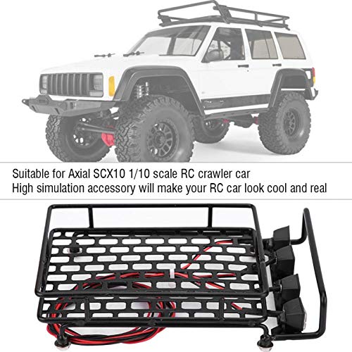 【Venta del día de la Madre】 AMONIDA con LED Light RC Car Roof Rack, Portaequipajes RC Car Roof Equipaje Rack, Roof Rack Metal RC Crawler Car para 1/10 RC Car(2 Red 2 White)