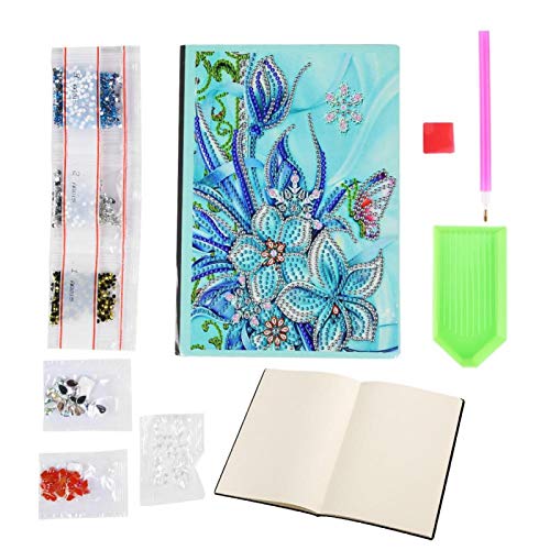 【Venta del día de la madre】Cuaderno de pintura de diamantes, cuaderno de pintura de diamantes 5D, cuaderno de diario bordado, 50 páginas, patrón de flores de mariposa, regalos de arte de diamante