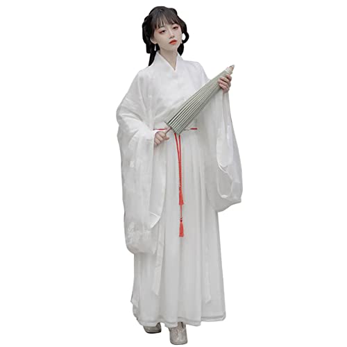 Vestido de Hanfu chino asiático, disfraz de la dinastía Han de manga ancha, ropa tradicional de princesa antigua para fiesta (S, 41-blanco)