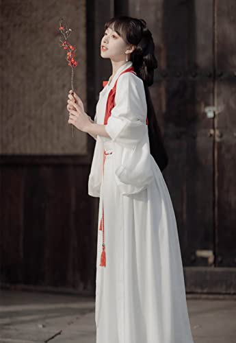 Vestido de Hanfu chino asiático, disfraz de la dinastía Han de manga ancha, ropa tradicional de princesa antigua para fiesta (S, 41-blanco)