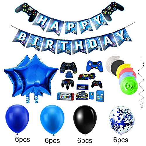 Videojuegos Globos, Decoraciones para Fiestas de Videojuegos, Globos de Control de Videojuegos con Cumpleaños Estandarte, Adecuado para Fiestas Temáticas de Juegos de Niños