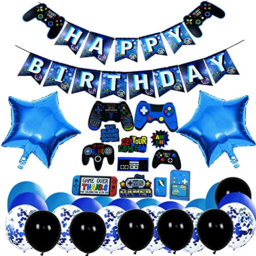 Videojuegos Globos, Decoraciones para Fiestas de Videojuegos, Globos de Control de Videojuegos con Cumpleaños Estandarte, Adecuado para Fiestas Temáticas de Juegos de Niños