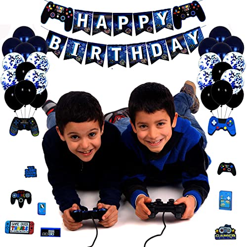 Videojuegos Globos, Decoraciones para Fiestas de Videojuegos, Globos de Control de Videojuegos con Cumpleaños Estandarte, Adecuado para Fiestas Temáticas de Juegos de Niños