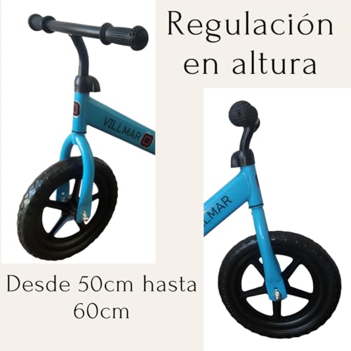 VILLMAR- Bicicleta sin Pedales para niños, 2,3,4,5 años, Bicicleta de Equilibrio, Bicicleta infantilil, Bicicleta de iniciación, Manillar y sillín Regulables en Altura, Ruedas 28 cm, Color Azul.