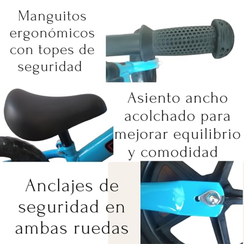 VILLMAR- Bicicleta sin Pedales para niños, 2,3,4,5 años, Bicicleta de Equilibrio, Bicicleta infantilil, Bicicleta de iniciación, Manillar y sillín Regulables en Altura, Ruedas 28 cm, Color Azul.