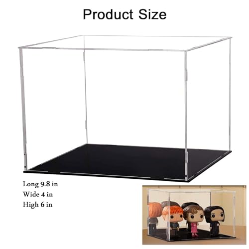 Vitrina de acrílico,Vitrina,acrílico Transparente con Base Negra,Caja de Trabajo para Figuras Pop Los Juguetes coleccionables Necesitan Quitar la película Protectora (9.84x3.9x6 Pulgadas: 25x10x15cm)