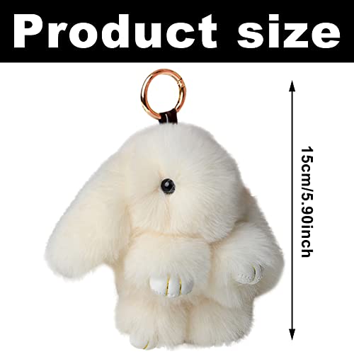 VMOTA Conejito Llavero, Llavero De Conejito De Peluche, Blanco Felpa Conejo Llaveros, Llavero Colgante De Conejo De Peluche, Bonito Llavero De Peluche De Conejito, Muñeco De Pompón Suave y Lindo