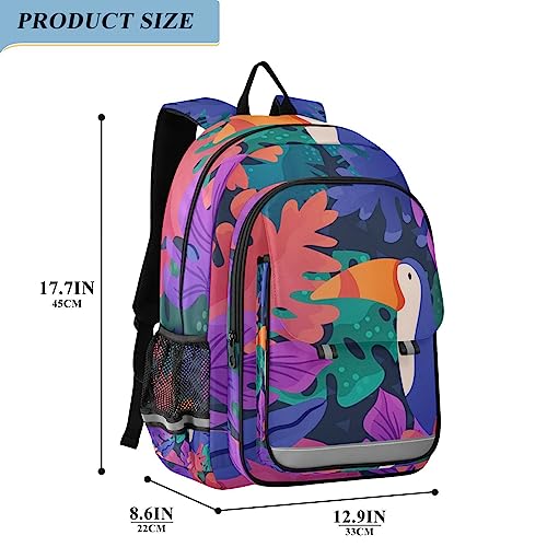 Vnurnrn Un Pájaro Pinchando Flores Púrpuras Mochilas Escolares Niño Niña Bolso de Escuela Grande Reflectante Mochila Mujer Hombre Portátil De Viaje