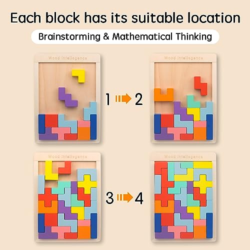 VORHOT Tetris Puzzle 3D Madera, Juego Rompecabezas con 30 Colorido Bloques Geométricos, Juguetes Montessori Niños 3 4 5 Años, Inteligencia Cerebro Jigsaw, Stem Educativo Regalo