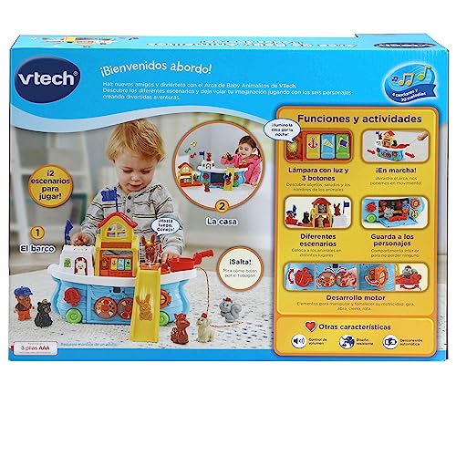 VTech - Arca de Baby animalitos Todos abordo, Juguete de arrastre, Playset interactivo para niños +1 año, Modo barco y modo casa, Versión ESP