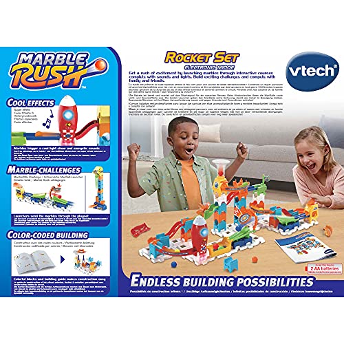 VTech – Marble Rush, Circuito electrónico de Bolas de Rocket Set Electronic M100E, Juego de construcción, 79 Piezas, 10 Bolas, Regalo para niños a Partir de 4 años – Contenido en francés