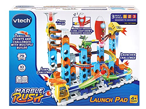 VTech Marble Rush Launch Pad, Juguetes de construcción para niños con 10 canicas y 75 Piezas de construcción, Juego de Pista electrónica para niños y niñas, Juguete de construcción codificado por