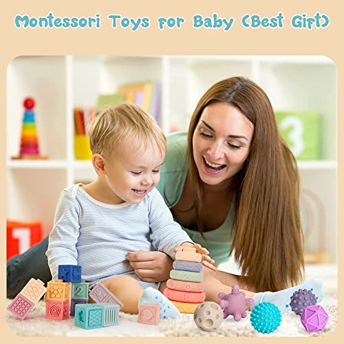 vvhippo Juguetes Bebes 6-12 Meses, 23 Piezas Baby Blocks Juguetes de Construcción Suaves Mordedor Juguetes Sensoriales Montessori, Regalos para bebés de 6 9 12 Meses/1 año