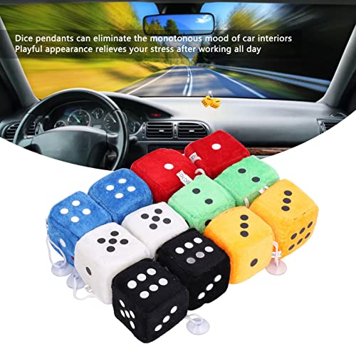 Wakects 12 piezas de dados de felpa para coche de 6 cm, accesorios de coche, dados con puntos y ventosas para decoración interior del coche, 12 piezas