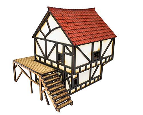 War World Gaming Medieval Town - Casa de Ciudad, Campo y Granero Medievales con Accesorios en Resina (Pintada/Sin Pintar) – 28mm Wargaming Maquetas Dioramas