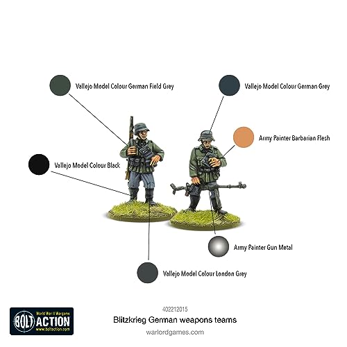 Warlord Games Blitzkrieg German Weapons Teams - Miniaturas a escala de 28 mm para acción de pernos, miniaturas altamente detalladas de la Segunda Guerra Mundial para juegos de guerra de mesa