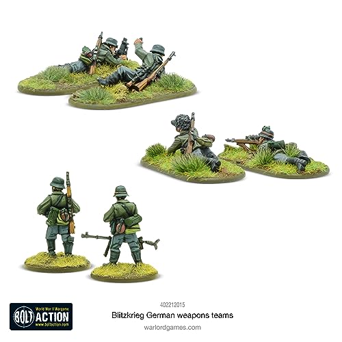 Warlord Games Blitzkrieg German Weapons Teams - Miniaturas a escala de 28 mm para acción de pernos, miniaturas altamente detalladas de la Segunda Guerra Mundial para juegos de guerra de mesa