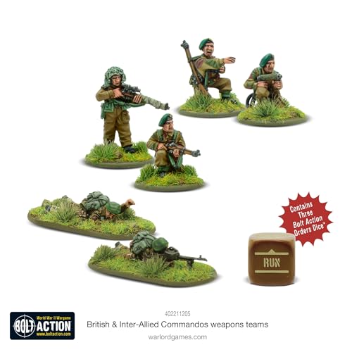 Warlord Games Equipos de armas de comandos británicos e interaliados - Miniaturas de escala de 28 mm para acción de pernos miniaturas altamente detalladas de la Segunda Guerra Mundial para juegos de