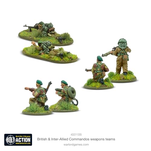 Warlord Games Equipos de armas de comandos británicos e interaliados - Miniaturas de escala de 28 mm para acción de pernos miniaturas altamente detalladas de la Segunda Guerra Mundial para juegos de