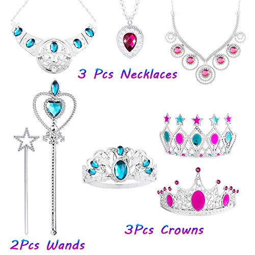 WATINC 46 Juego de accesorios de vestir de princesa para niñas Bisutería Juguetes Tiara Collar Pulsera Varita mágica Corona Anillo Pendientes para cosplay Favores de fiesta de Navidad