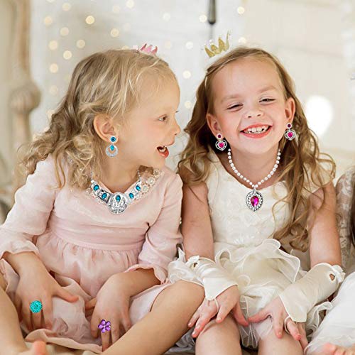 WATINC 46 Juego de accesorios de vestir de princesa para niñas Bisutería Juguetes Tiara Collar Pulsera Varita mágica Corona Anillo Pendientes para cosplay Favores de fiesta de Navidad